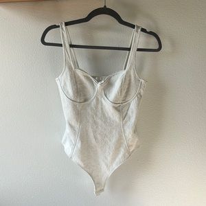 H&M all white lace trim floral bodysuit with cups